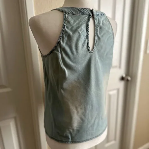 Vanilla Star Chambray Denim Sleeveless Tank Top Keyhole Back Blue Green Size M - Picture 5 of 8